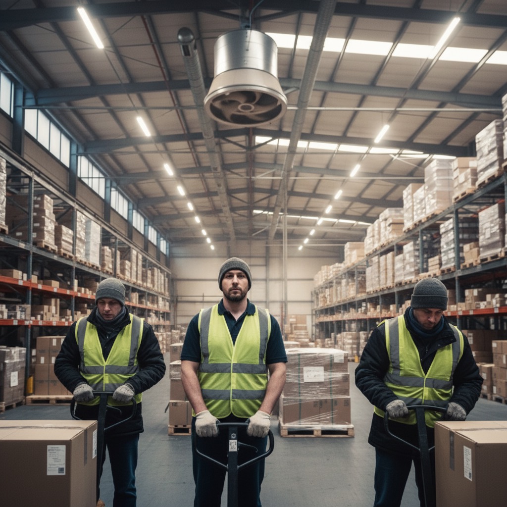 Entrepôt confortable — température homogène grâce au destratificateur d'air